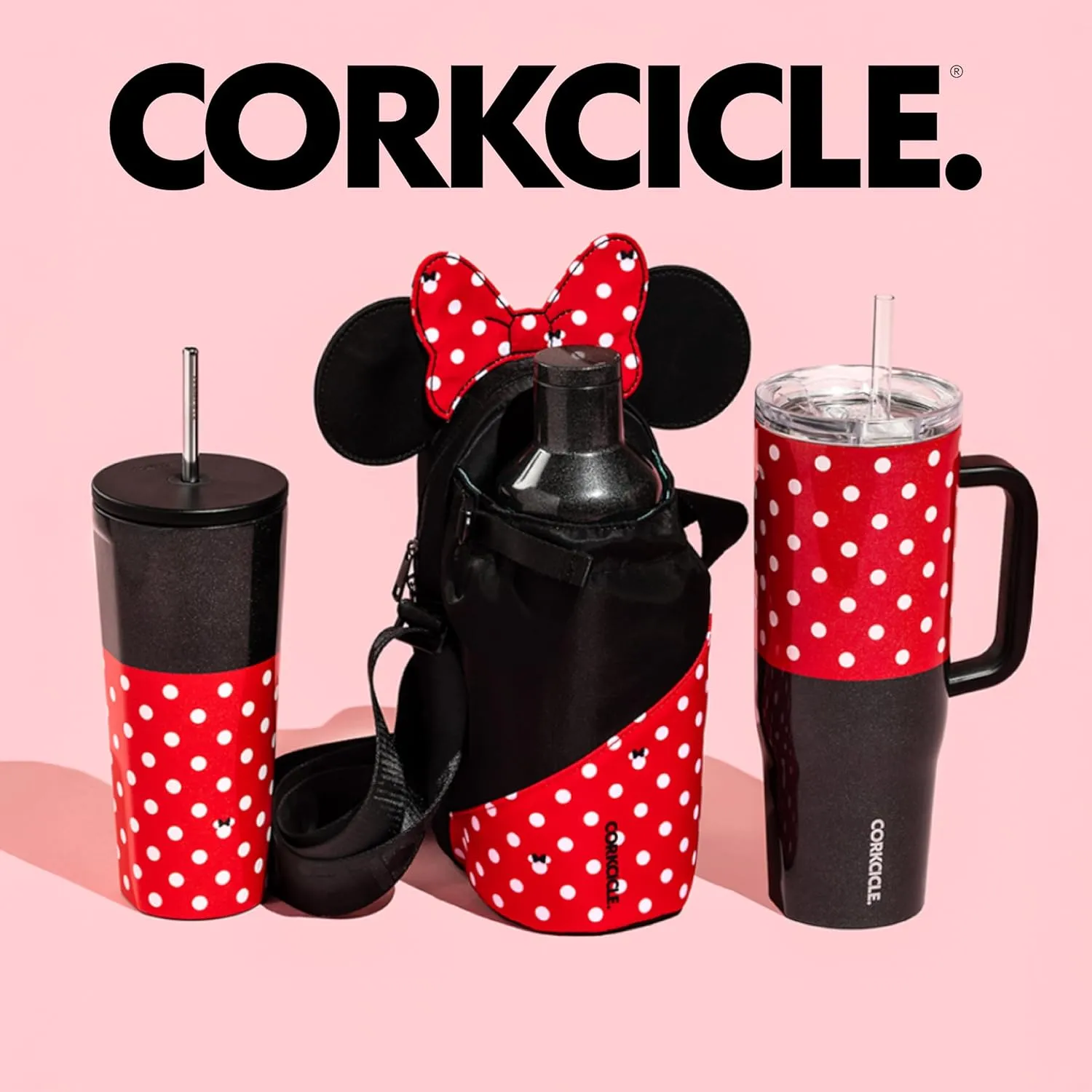 Corkcicle Disney Minnie Insulated Canteen Travel Water Bottle, Triple Insulated with Easy Grip, Keeps Beverages Cold for 25 Hours or Warm for 12 Hours, 16 oz, Polka Dot Red