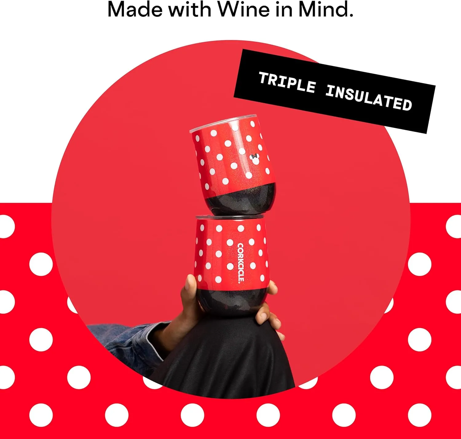 Corkcicle Disney Minnie Insulated Canteen Travel Water Bottle, Triple Insulated with Easy Grip, Keeps Beverages Cold for 25 Hours or Warm for 12 Hours, 16 oz, Polka Dot Red