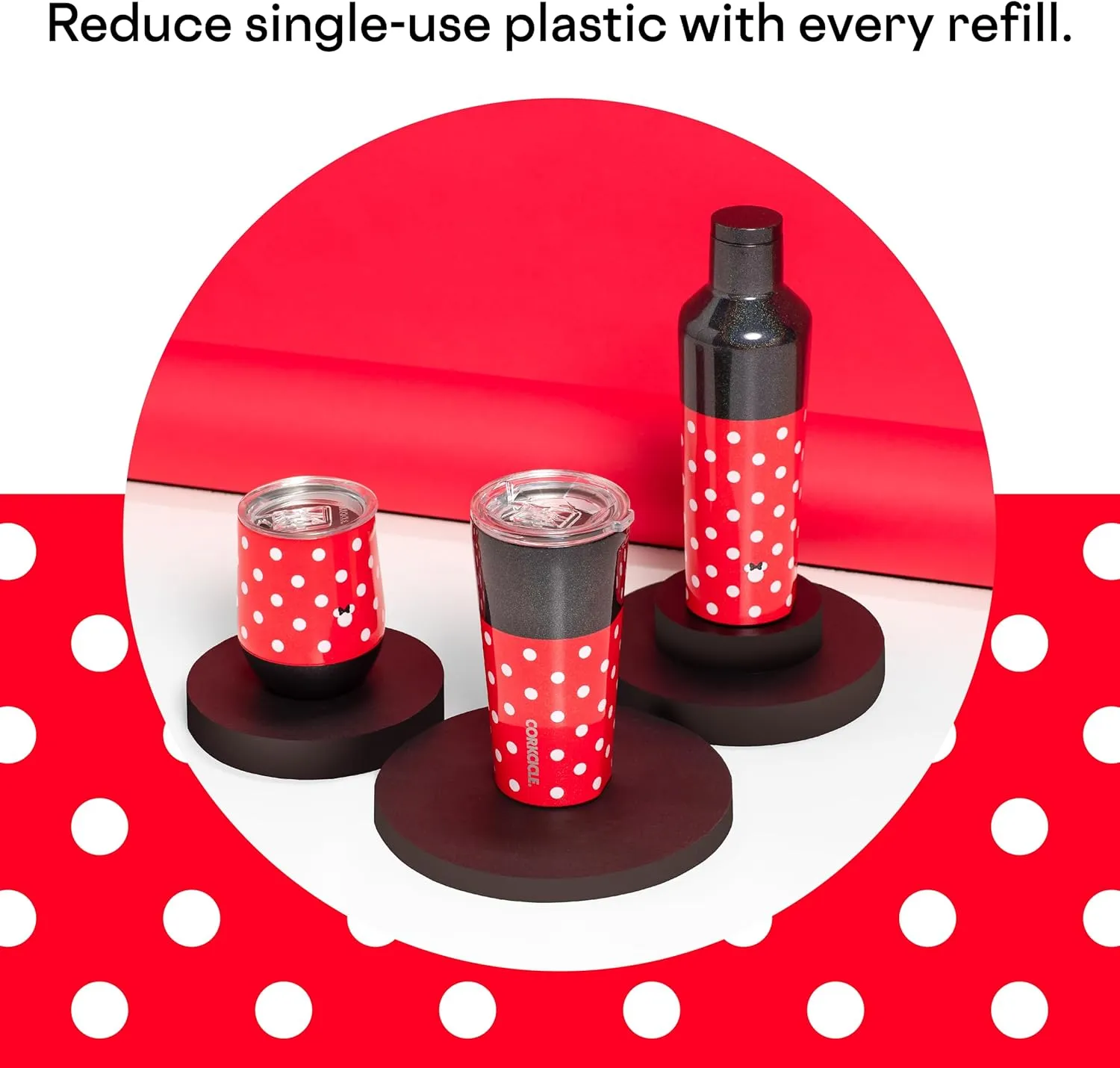 Corkcicle Disney Minnie Insulated Canteen Travel Water Bottle, Triple Insulated with Easy Grip, Keeps Beverages Cold for 25 Hours or Warm for 12 Hours, 16 oz, Polka Dot Red