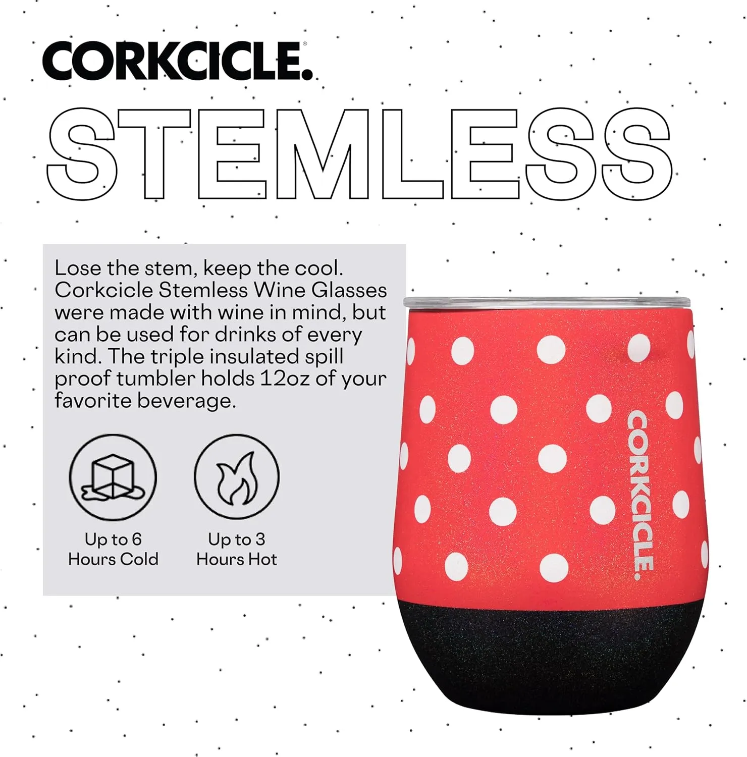 Corkcicle Disney Minnie Insulated Canteen Travel Water Bottle, Triple Insulated with Easy Grip, Keeps Beverages Cold for 25 Hours or Warm for 12 Hours, 16 oz, Polka Dot Red