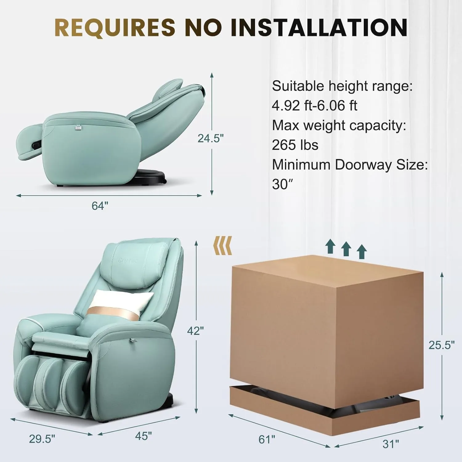 COSTWAY Massage Chair, Full Body Zero Gravity Massage Recliner with SL Track, Waist Heater, Calf Airbag, Automatic Shoulder Detection, Remote Control, Wheels, Pillow, Installation Free (Green)