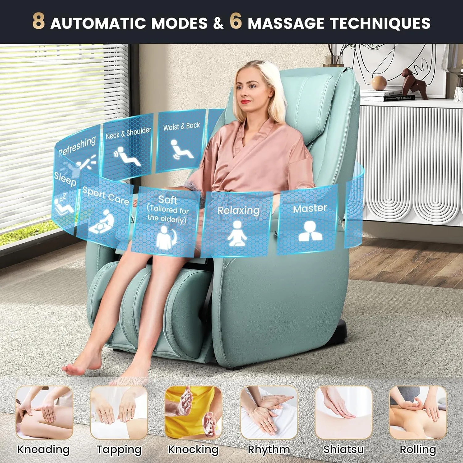 COSTWAY Massage Chair, Full Body Zero Gravity Massage Recliner with SL Track, Waist Heater, Calf Airbag, Automatic Shoulder Detection, Remote Control, Wheels, Pillow, Installation Free (Green)