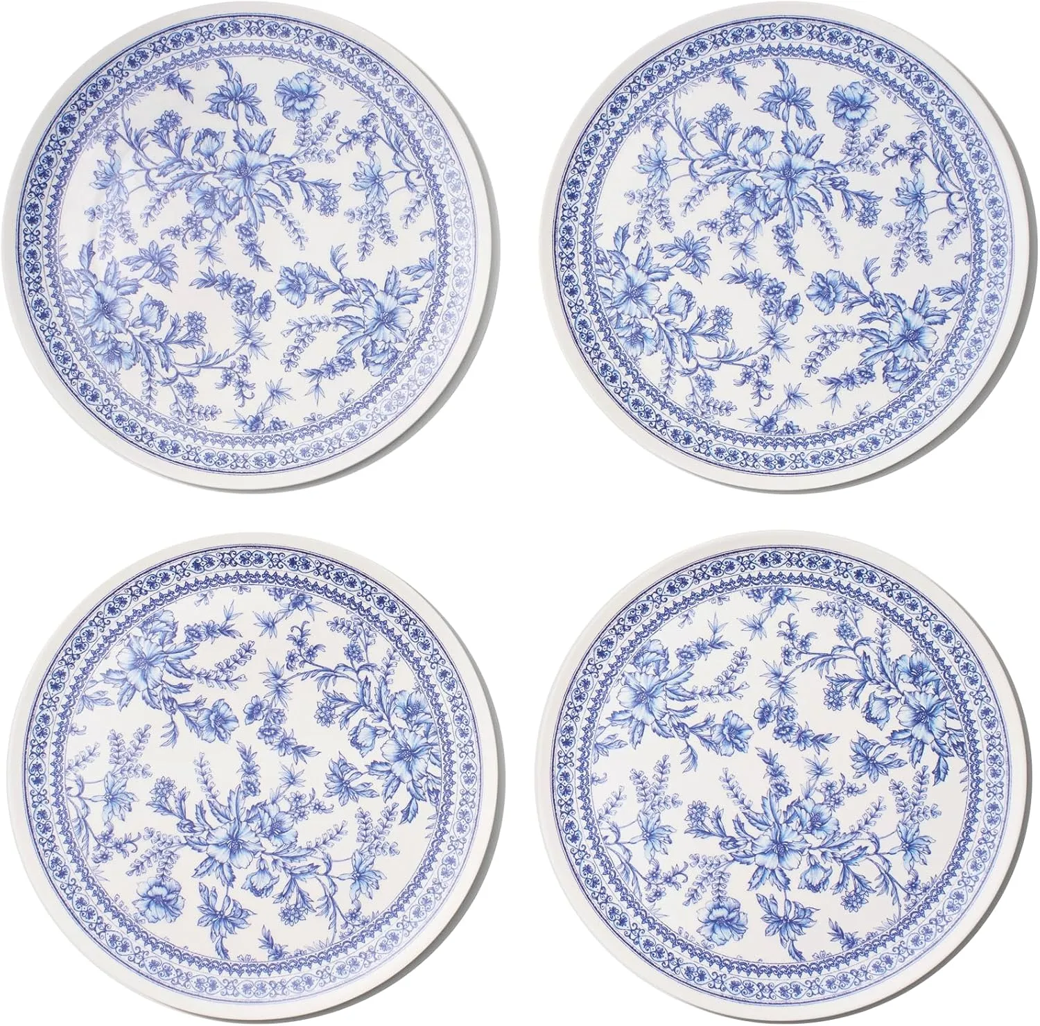 Coterie Bamboo Blue Toile Large Plates - 10” Reusable & Eco-Friendly Party Plates (4-Pack) | Sturdy, Elegant & Durable Bamboo Plates for Meals, Snacks & Desserts | Premium Tableware for Gatherings