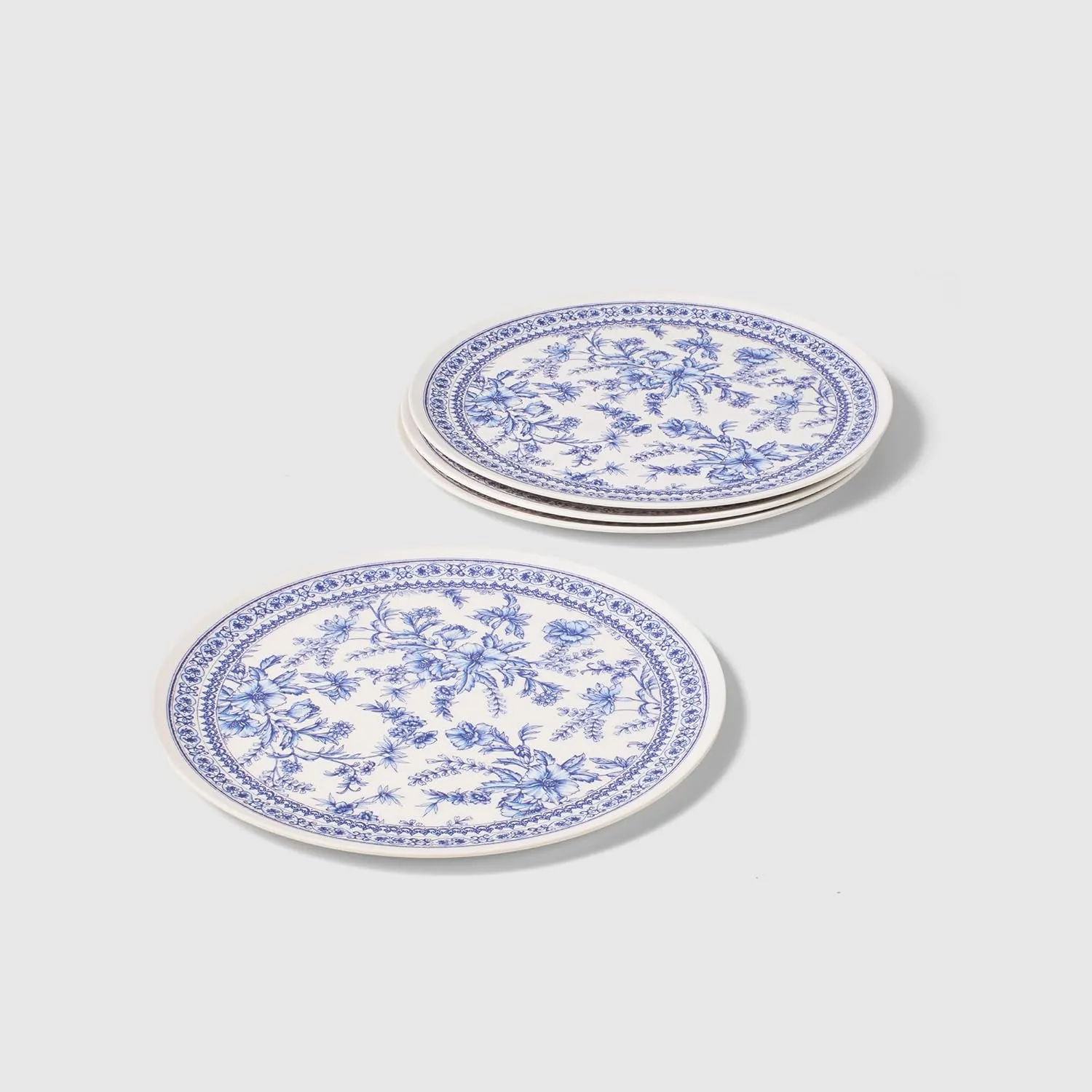 Coterie Bamboo Blue Toile Large Plates - 10” Reusable & Eco-Friendly Party Plates (4-Pack) | Sturdy, Elegant & Durable Bamboo Plates for Meals, Snacks & Desserts | Premium Tableware for Gatherings