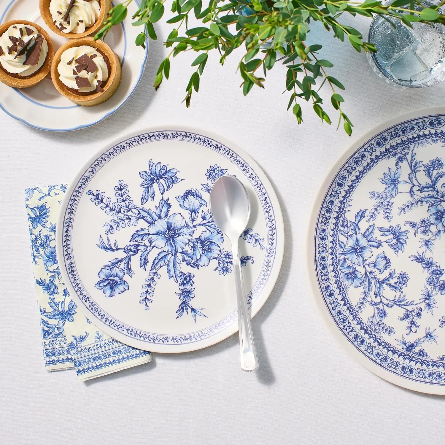 Coterie Bamboo Blue Toile Large Plates - 10” Reusable & Eco-Friendly Party Plates (4-Pack) | Sturdy, Elegant & Durable Bamboo Plates for Meals, Snacks & Desserts | Premium Tableware for Gatherings