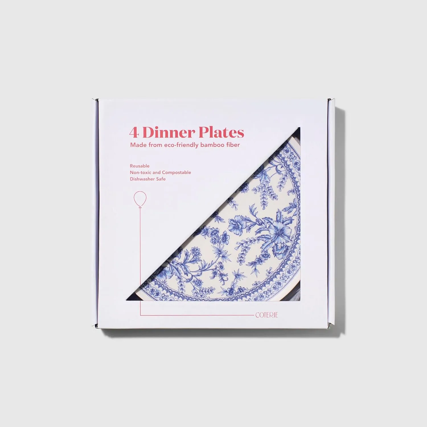 Coterie Bamboo Blue Toile Large Plates - 10” Reusable & Eco-Friendly Party Plates (4-Pack) | Sturdy, Elegant & Durable Bamboo Plates for Meals, Snacks & Desserts | Premium Tableware for Gatherings