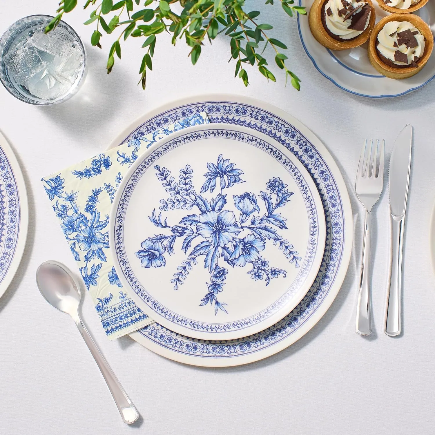 Coterie Bamboo Blue Toile Large Plates - 10” Reusable & Eco-Friendly Party Plates (4-Pack) | Sturdy, Elegant & Durable Bamboo Plates for Meals, Snacks & Desserts | Premium Tableware for Gatherings