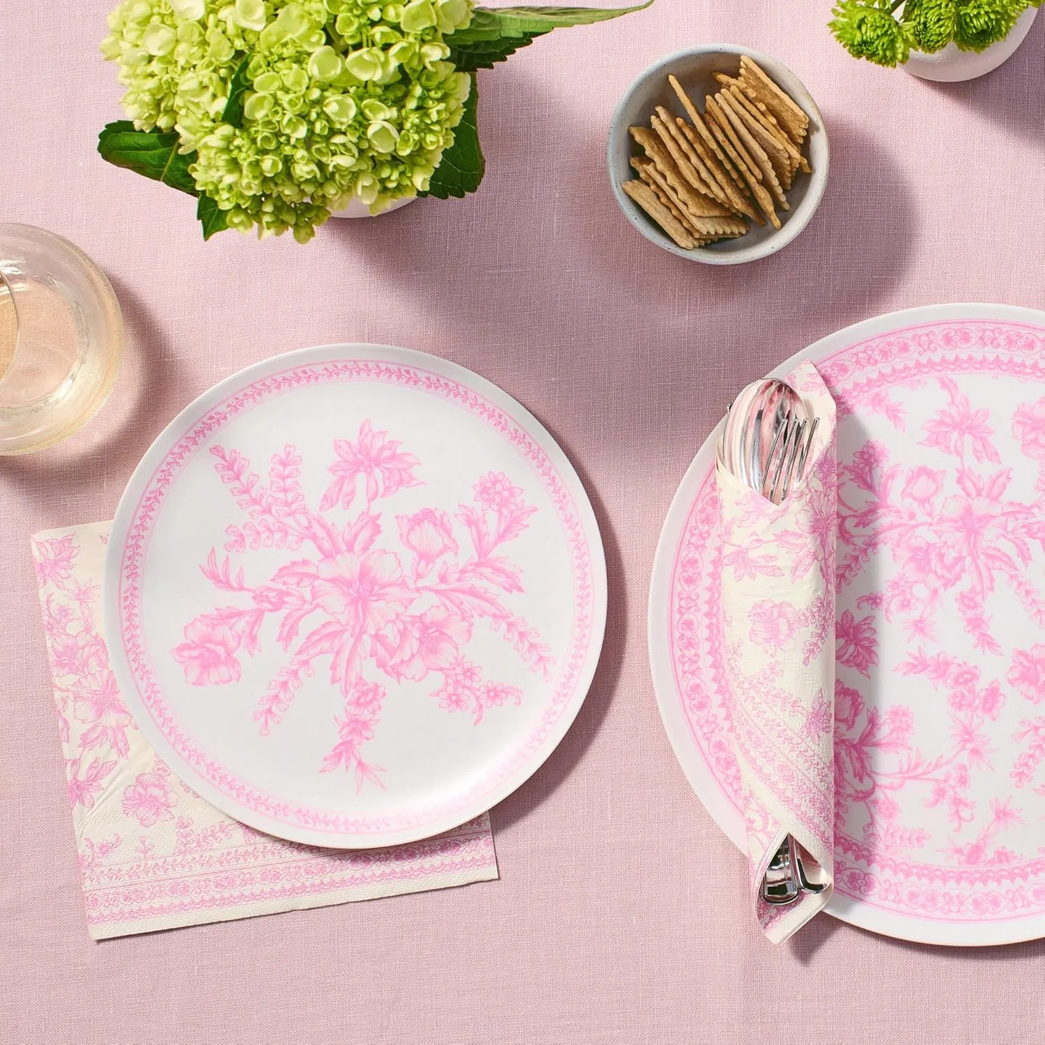 Coterie Bamboo Pink Toile Large Plates - 10" Reusable & Eco-Friendly (4-Pack) | Sturdy, Elegant & Durable for Meals, Snacks & Desserts | Premium Tableware for Gatherings