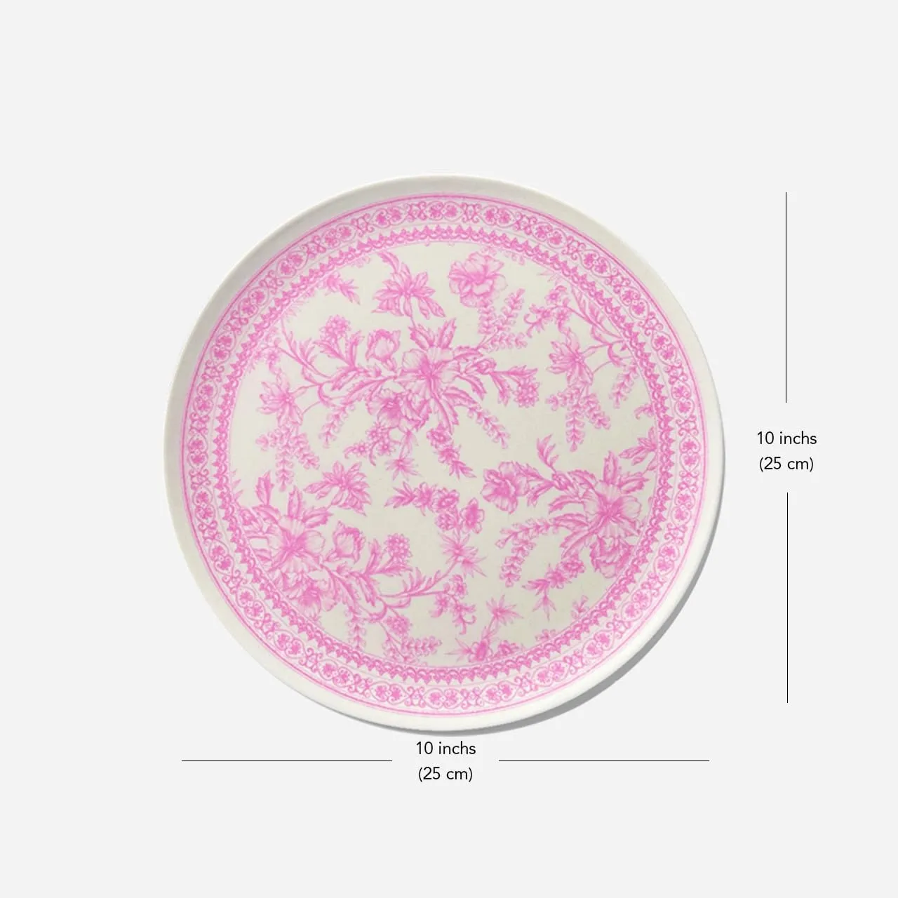 Coterie Bamboo Pink Toile Large Plates - 10" Reusable & Eco-Friendly (4-Pack) | Sturdy, Elegant & Durable for Meals, Snacks & Desserts | Premium Tableware for Gatherings