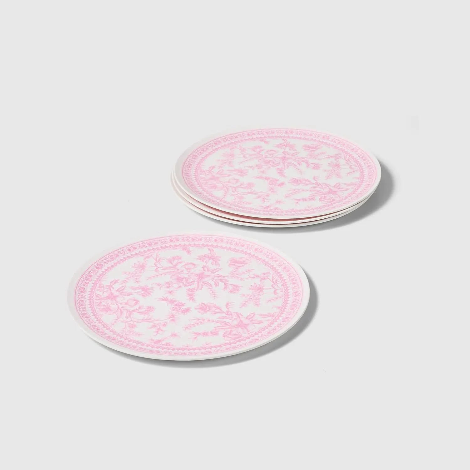 Coterie Bamboo Pink Toile Large Plates - 10" Reusable & Eco-Friendly (4-Pack) | Sturdy, Elegant & Durable for Meals, Snacks & Desserts | Premium Tableware for Gatherings