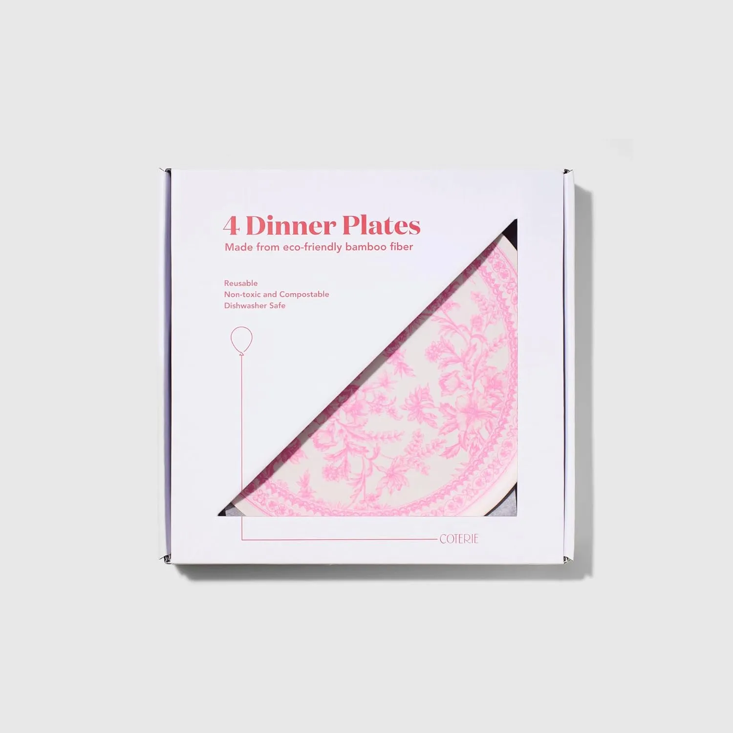Coterie Bamboo Pink Toile Large Plates - 10" Reusable & Eco-Friendly (4-Pack) | Sturdy, Elegant & Durable for Meals, Snacks & Desserts | Premium Tableware for Gatherings
