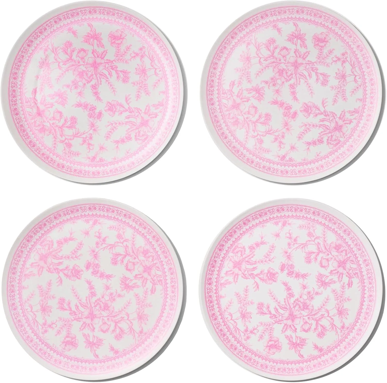 Coterie Bamboo Pink Toile Large Plates - 10" Reusable & Eco-Friendly (4-Pack) | Sturdy, Elegant & Durable for Meals, Snacks & Desserts | Premium Tableware for Gatherings
