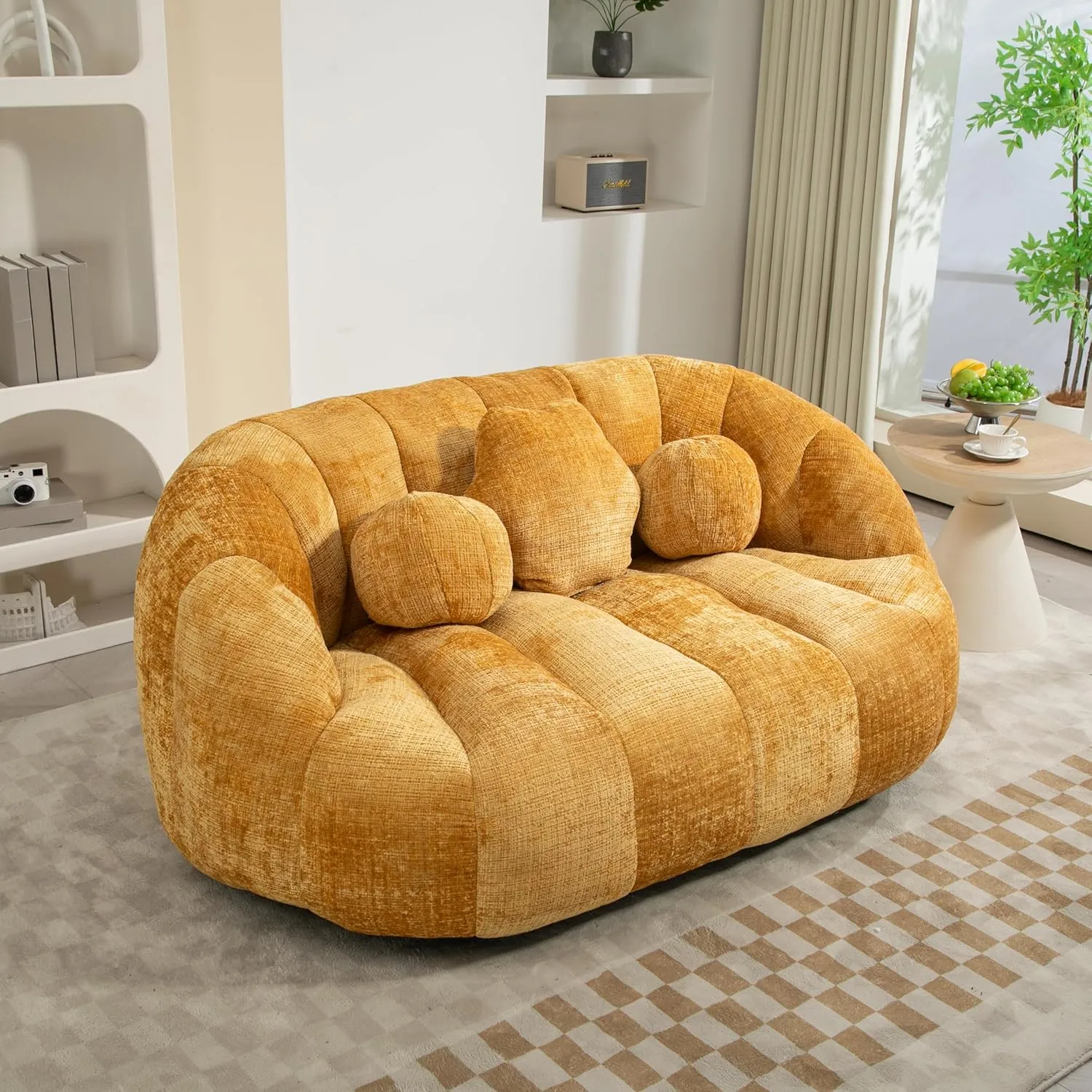 Cozy Bean Bag Sofa for Ultimate Relaxation, Durable Comfort Lounger with High Back Design, Indoor & Outdoor Use, Yellow Chenille