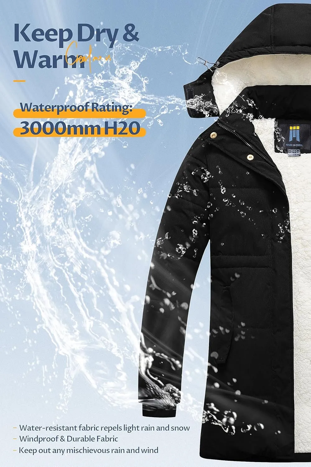CREATMO US Women's Thicken Sherpa Winter Coat Puffy Warm Snow Jacket With Removable Hood