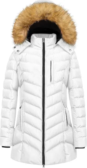 CREATMO US Women's Winter Hooded Coat Waterproof Warm Long Puffer Jacket Parka