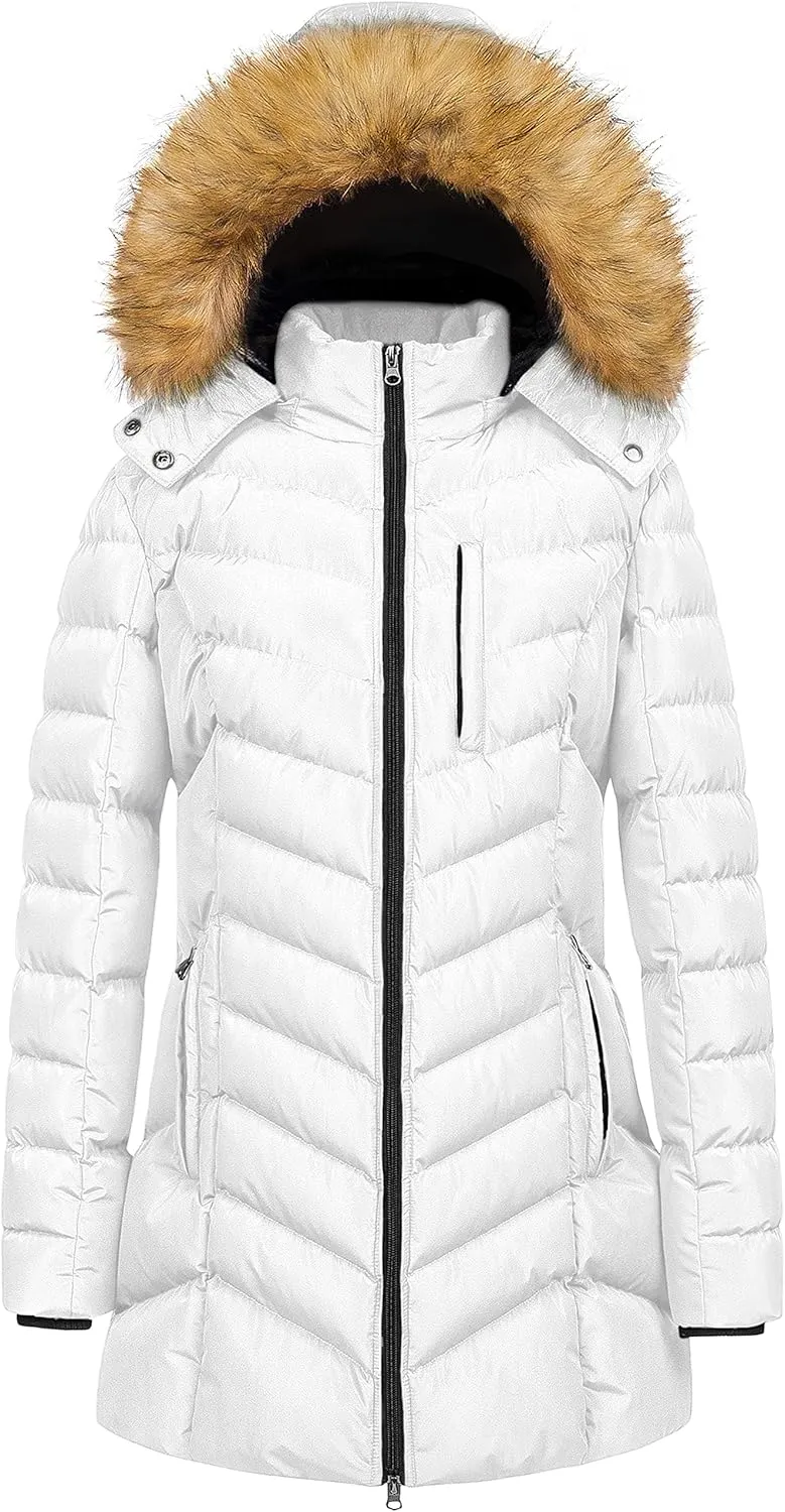 CREATMO US Women's Winter Hooded Coat Waterproof Warm Long Puffer Jacket Parka