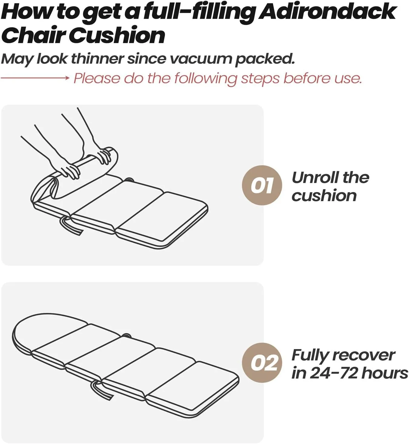 Crestlive Products Adirondack Chair Cushion, Outdoor Rocking Chair Cushion Waterproof Fade Resistant 50x19.6x2.3 Inch High Back Patio Replacement Cushion Beige