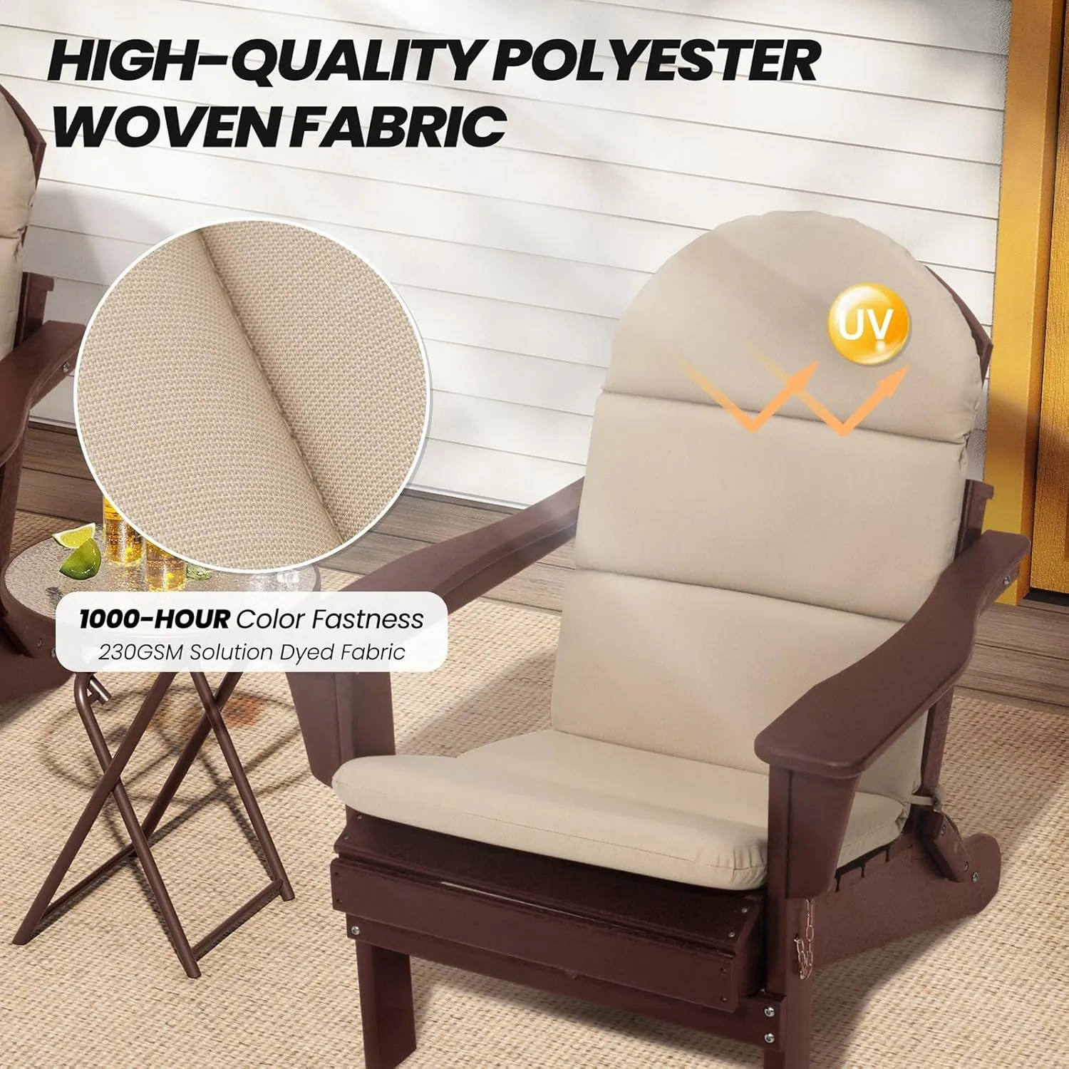 Crestlive Products Adirondack Chair Cushion, Outdoor Rocking Chair Cushion Waterproof Fade Resistant 50x19.6x2.3 Inch High Back Patio Replacement Cushion Beige