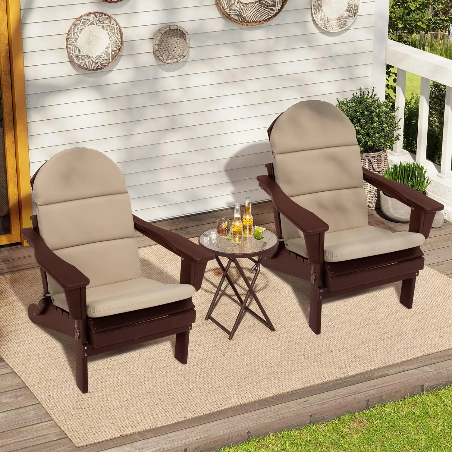 Crestlive Products Adirondack Chair Cushion, Outdoor Rocking Chair Cushion Waterproof Fade Resistant 50x19.6x2.3 Inch High Back Patio Replacement Cushion Beige