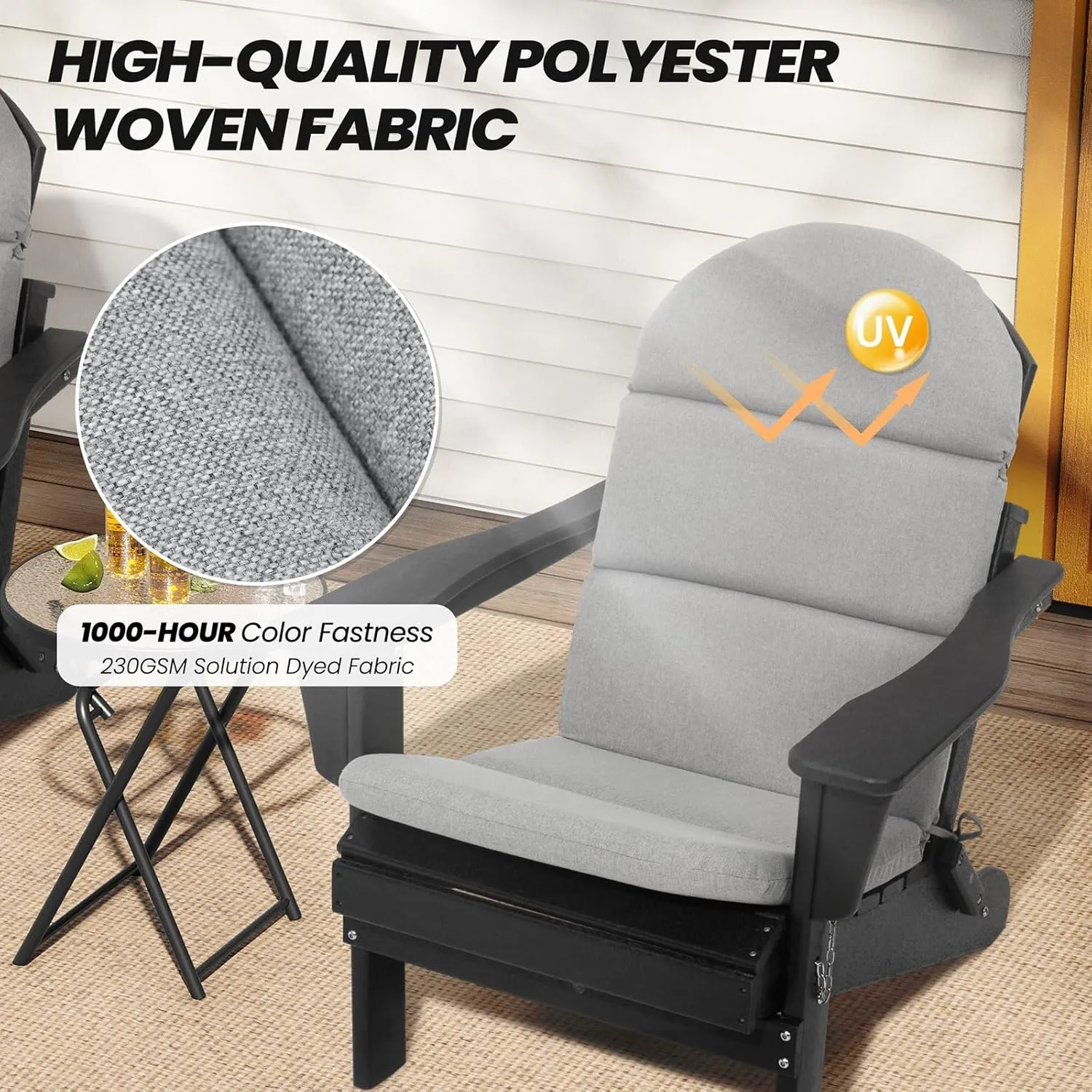Crestlive Products Adirondack Chair Cushion, Outdoor Rocking Chair Cushion Waterproof Fade Resistant 50x19.6x2.3 Inch, High Back Patio Replacement Cushion Light Gray