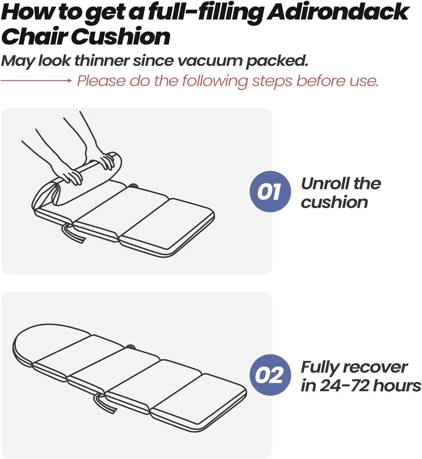 Crestlive Products Adirondack Chair Cushion, Outdoor Rocking Chair Cushion Waterproof Fade Resistant 50x19.6x2.3 Inch, High Back Patio Replacement Cushion Light Gray