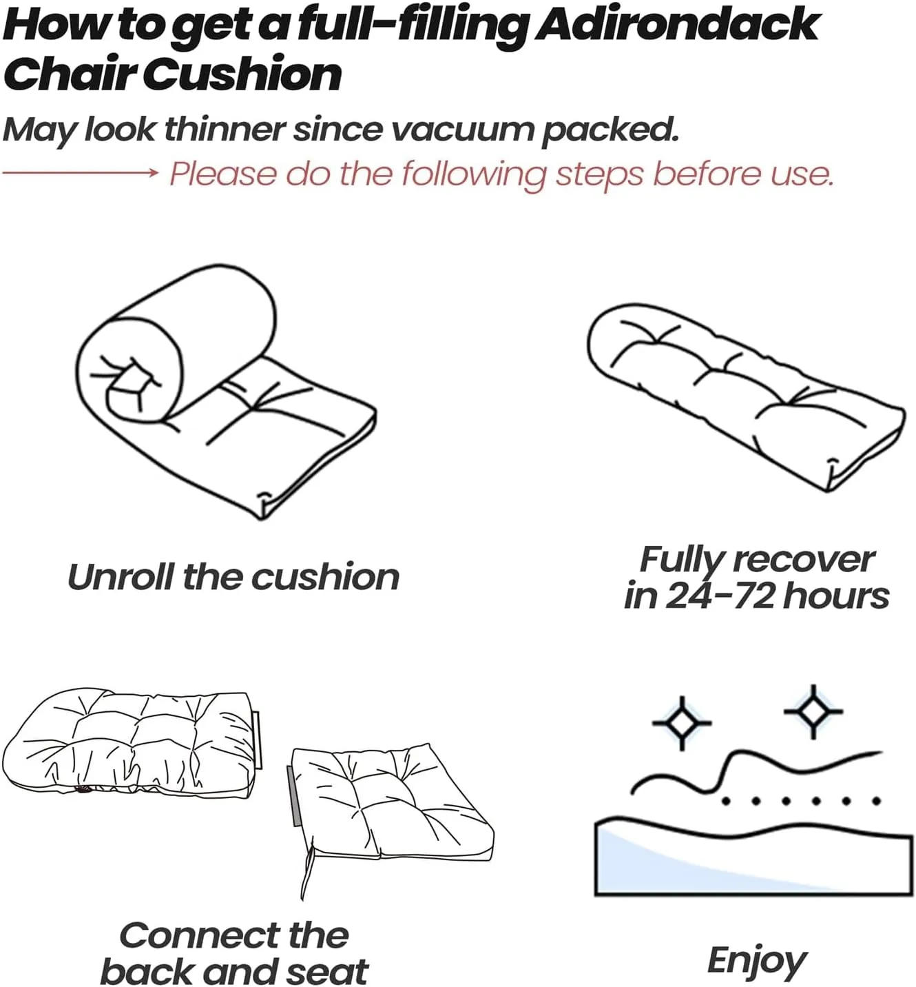 Crestlive Products Adirondack Chair Cushion, Outdoor Rocking Chair Cushions Waterproof Fade Resistant 50x20x4 Inch High Back Patio Chair Cushions Set of 2, Replacement Cushions Beige