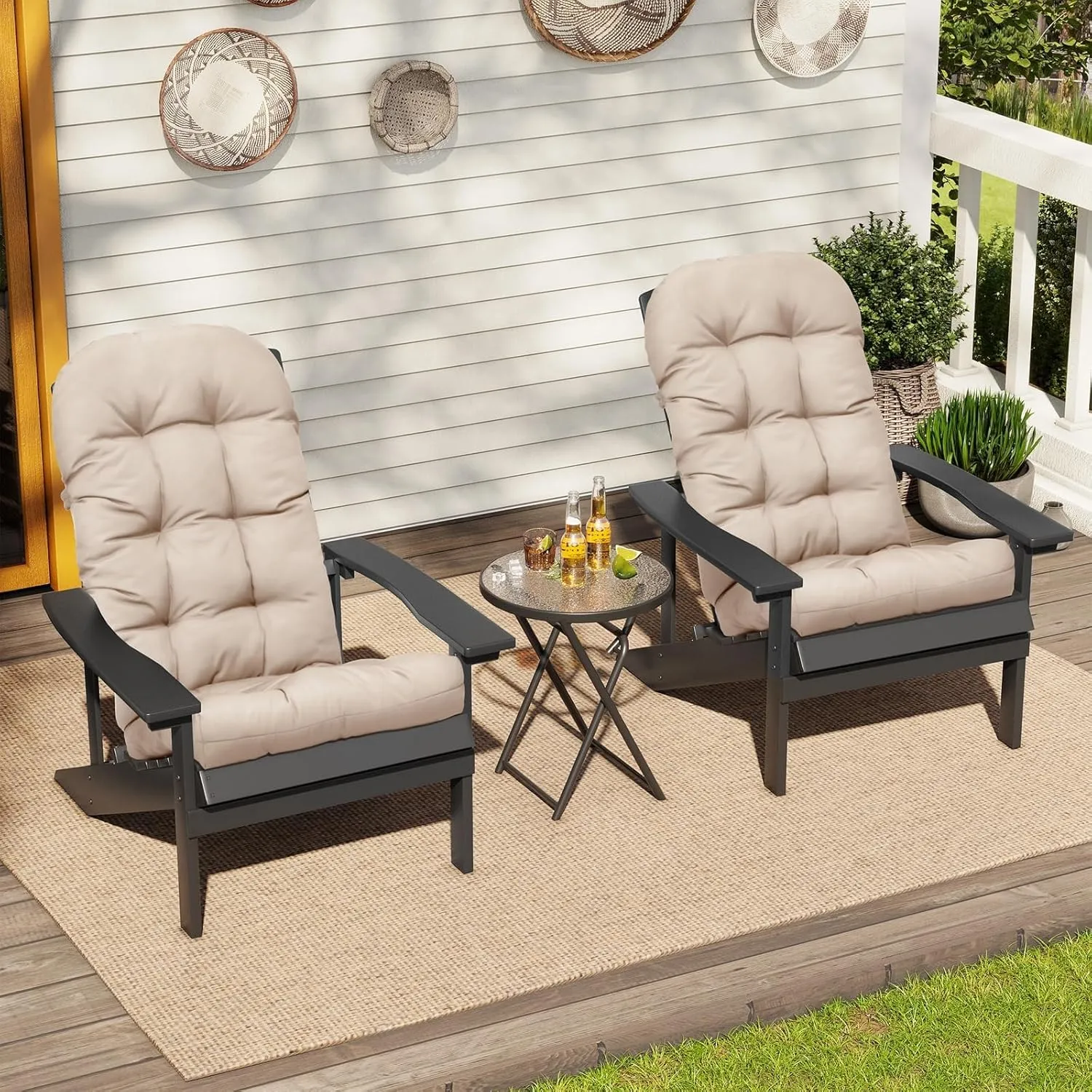 Crestlive Products Adirondack Chair Cushion, Outdoor Rocking Chair Cushions Waterproof Fade Resistant 50x20x4 Inch High Back Patio Chair Cushions Set of 2, Replacement Cushions Beige