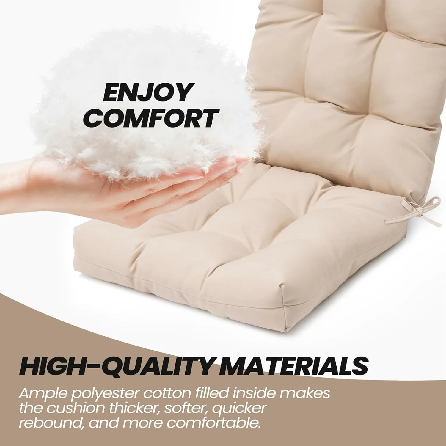Crestlive Products Adirondack Chair Cushion, Outdoor Rocking Chair Cushions Waterproof Fade Resistant 50x20x4 Inch High Back Patio Chair Cushions Set of 2, Replacement Cushions Beige
