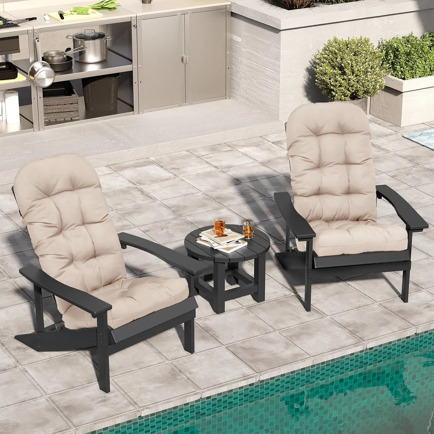 Crestlive Products Adirondack Chair Cushion, Outdoor Rocking Chair Cushions Waterproof Fade Resistant 50x20x4 Inch High Back Patio Chair Cushions Set of 2, Replacement Cushions Beige