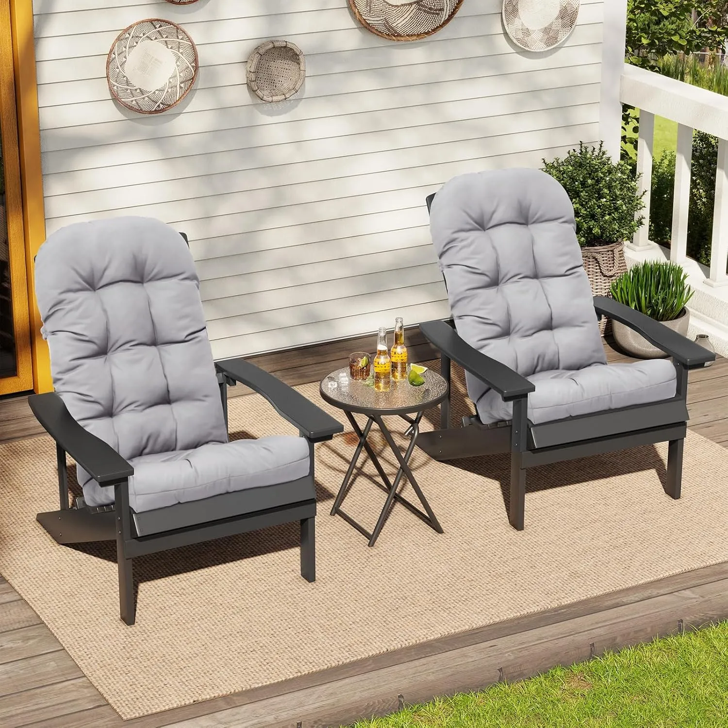 Crestlive Products Adirondack Chair Cushion, Outdoor Rocking Chair Cushions Waterproof Fade Resistant 50x20x4 Inch High Back Patio Chair Cushions Set of 2, Thick Patio Replacement Cushions Light Gray