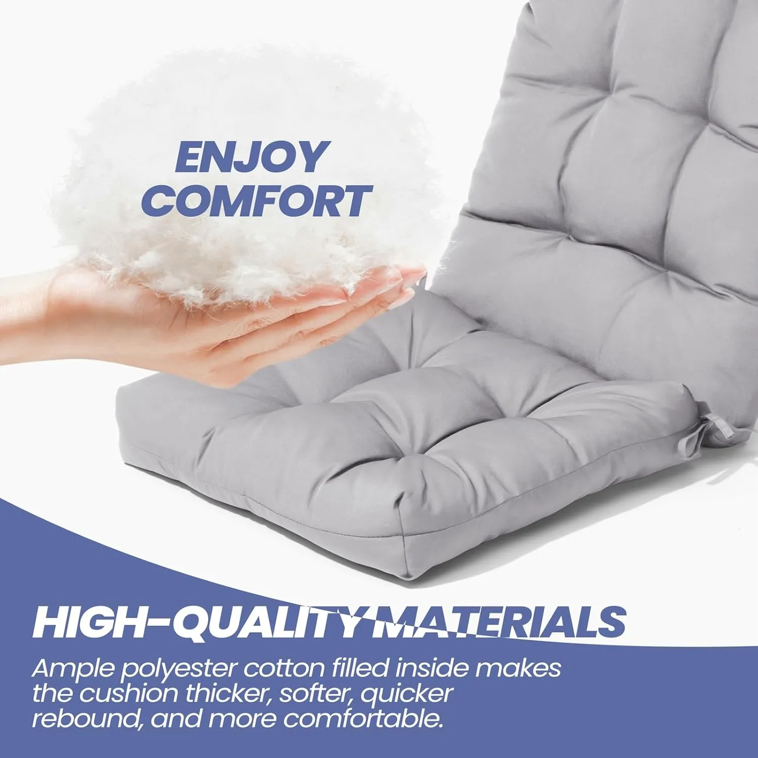Crestlive Products Adirondack Chair Cushion, Outdoor Rocking Chair Cushions Waterproof Fade Resistant 50x20x4 Inch High Back Patio Chair Cushions Set of 2, Thick Patio Replacement Cushions Light Gray