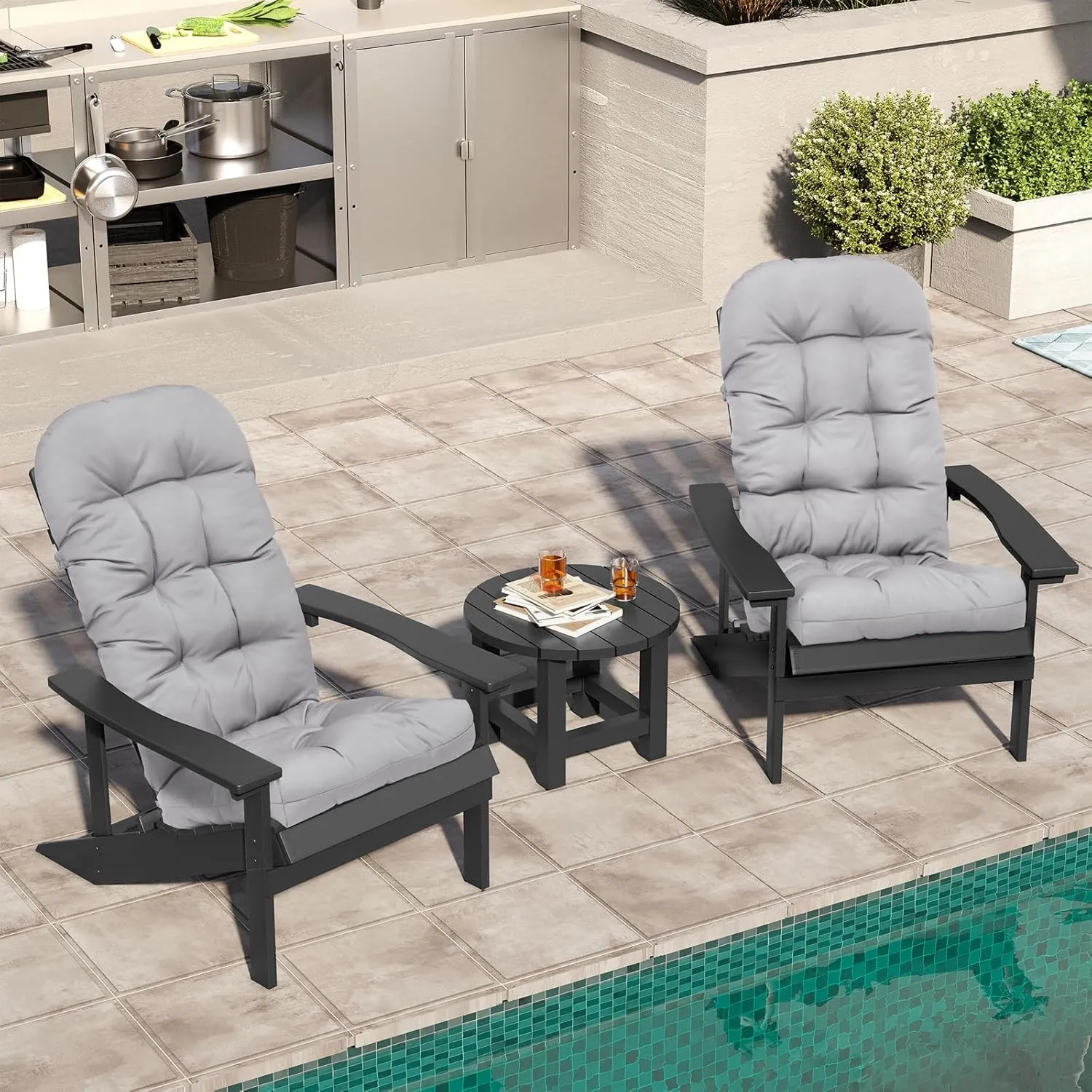 Crestlive Products Adirondack Chair Cushion, Outdoor Rocking Chair Cushions Waterproof Fade Resistant 50x20x4 Inch High Back Patio Chair Cushions Set of 2, Thick Patio Replacement Cushions Light Gray