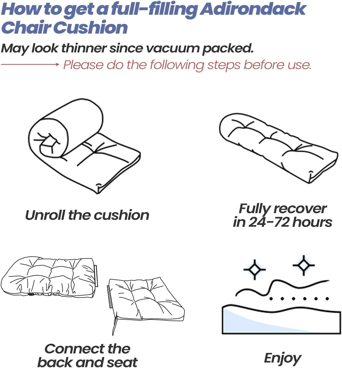 Crestlive Products Adirondack Chair Cushion, Outdoor Rocking Chair Cushions Waterproof Fade Resistant 50x20x4 Inch High Back Patio Chair Cushions Set of 2, Thick Patio Replacement Cushions Light Gray