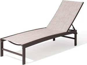 Crestlive Products Outdoor Lounge Chairs, Aluminum Pool Chaise Lounge Chairs, Adjustable Five-Position Tanning Recliner, All Weather for Patio, Beach, Yard, Pool (1PC Beige)