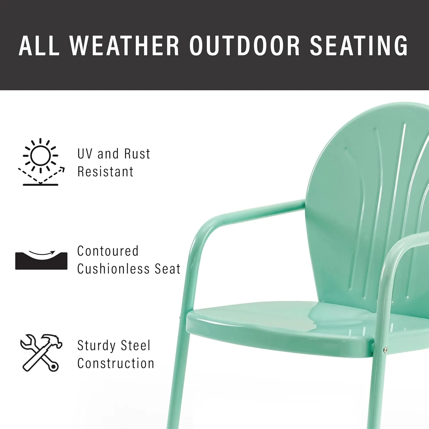 Crosley Furniture Griffith Outdoor Chair, Retro Metal Patio Chairs for Dining, Porch, Deck, Balcony, Aqua
