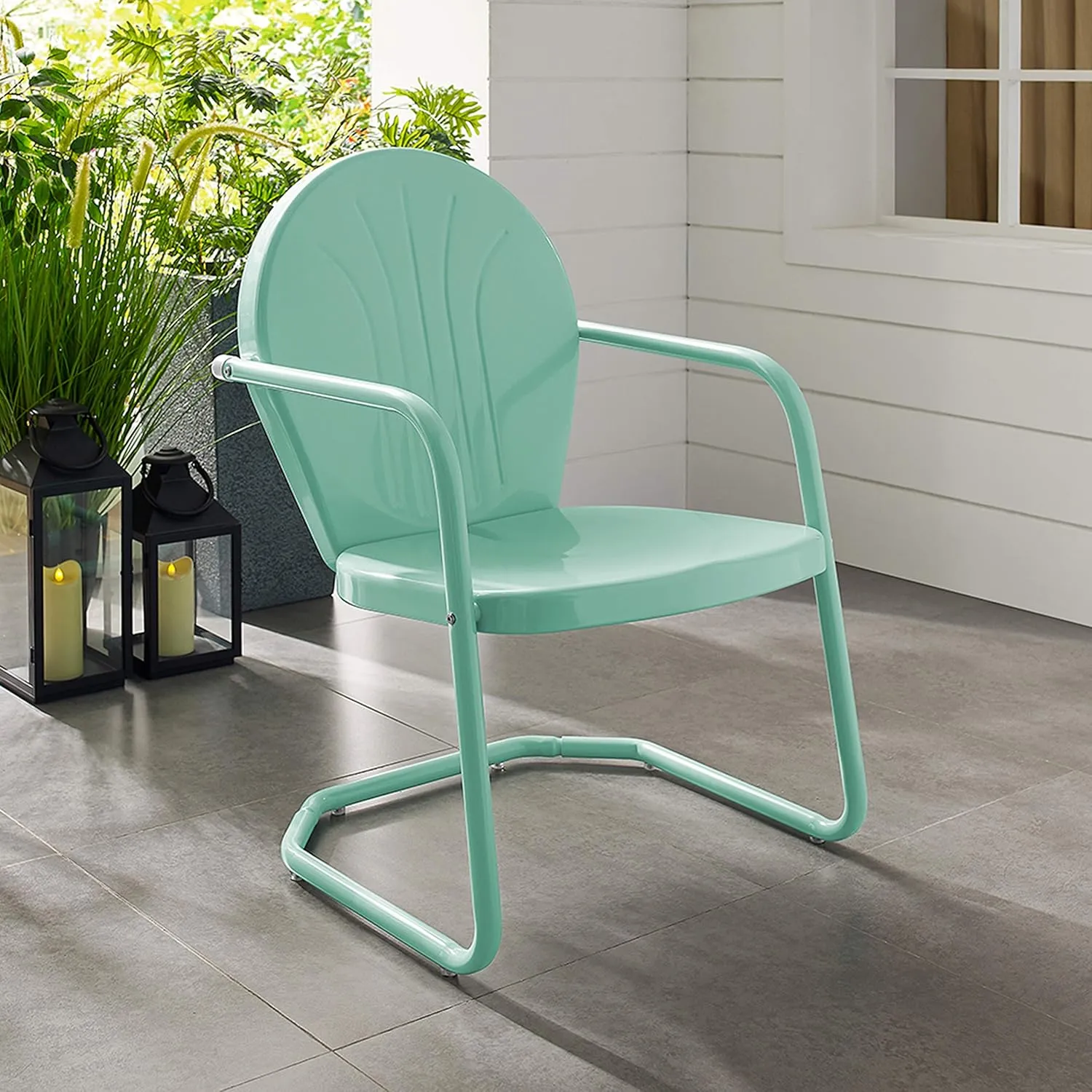 Crosley Furniture Griffith Outdoor Chair, Retro Metal Patio Chairs for Dining, Porch, Deck, Balcony, Aqua