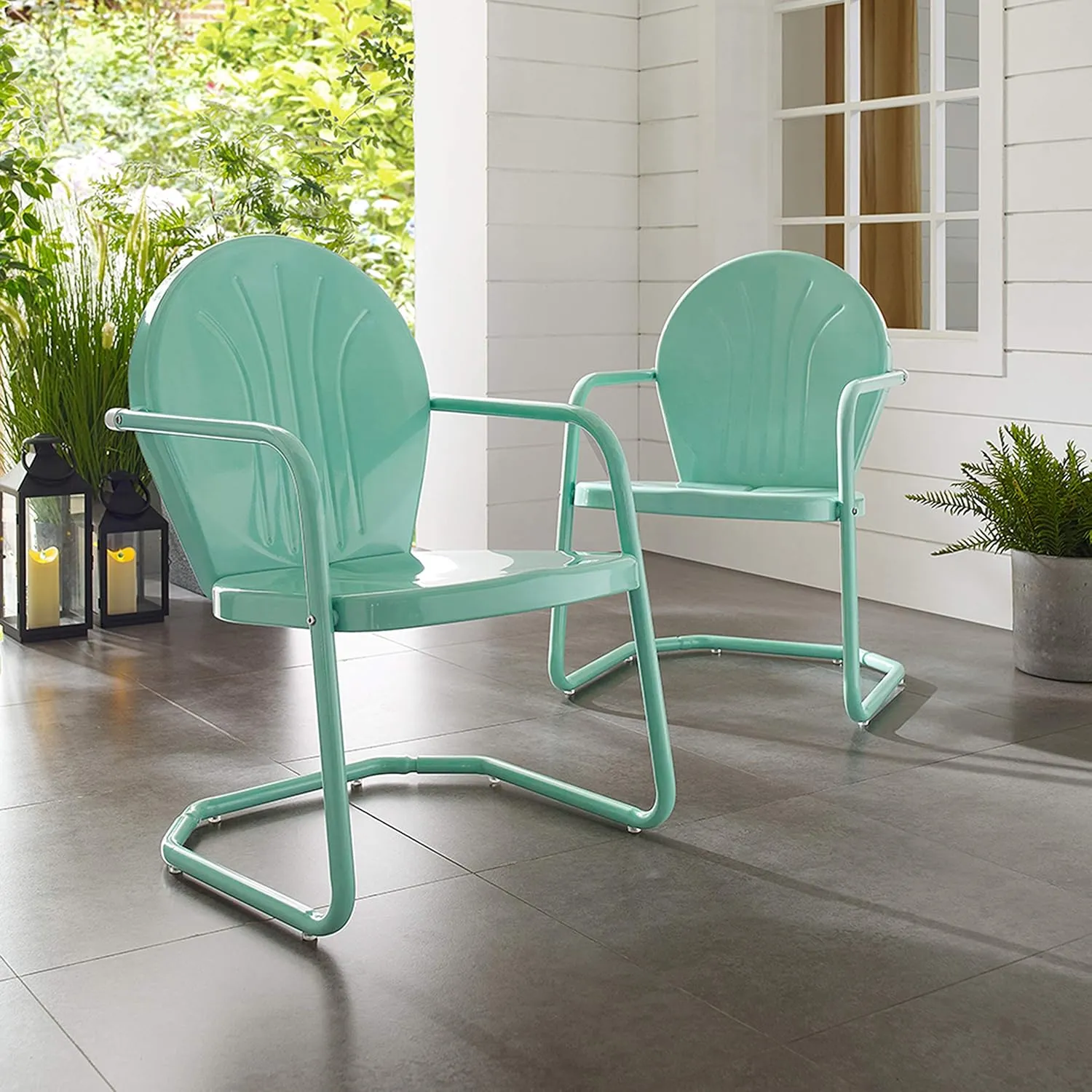 Crosley Furniture Griffith Outdoor Chair, Retro Metal Patio Chairs for Dining, Porch, Deck, Balcony, Aqua
