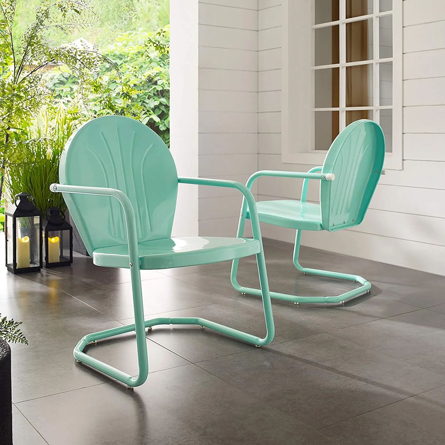 Crosley Furniture Griffith Outdoor Chair, Retro Metal Patio Chairs for Dining, Porch, Deck, Balcony, Aqua