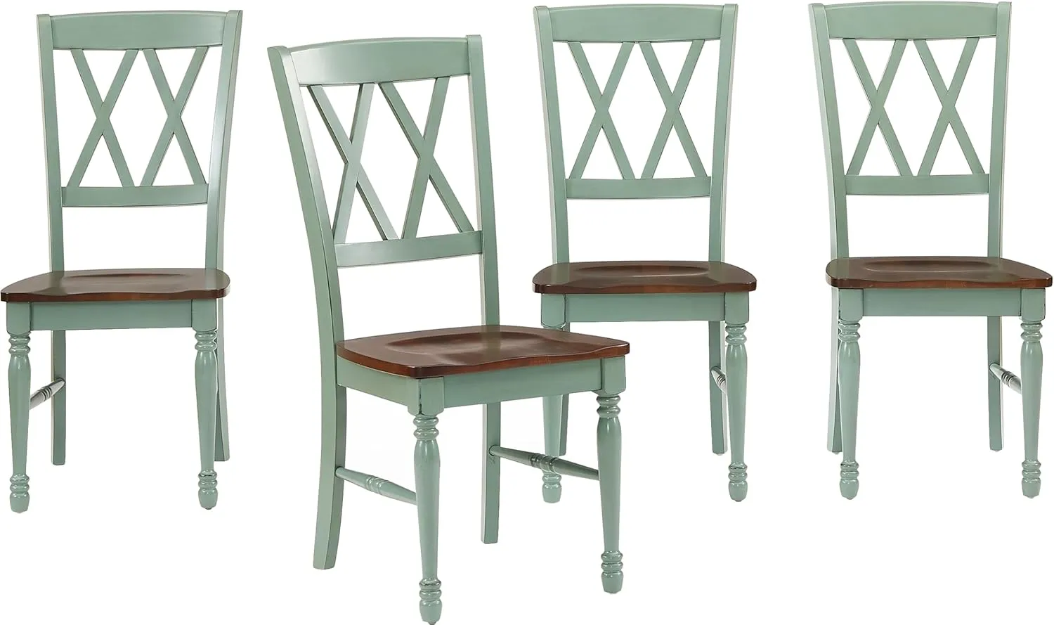 Crosley Furniture Shelby Traditional Wood X-Back Dining Room Chairs Set of 4, Kitchen Chair, Distressed Teal
