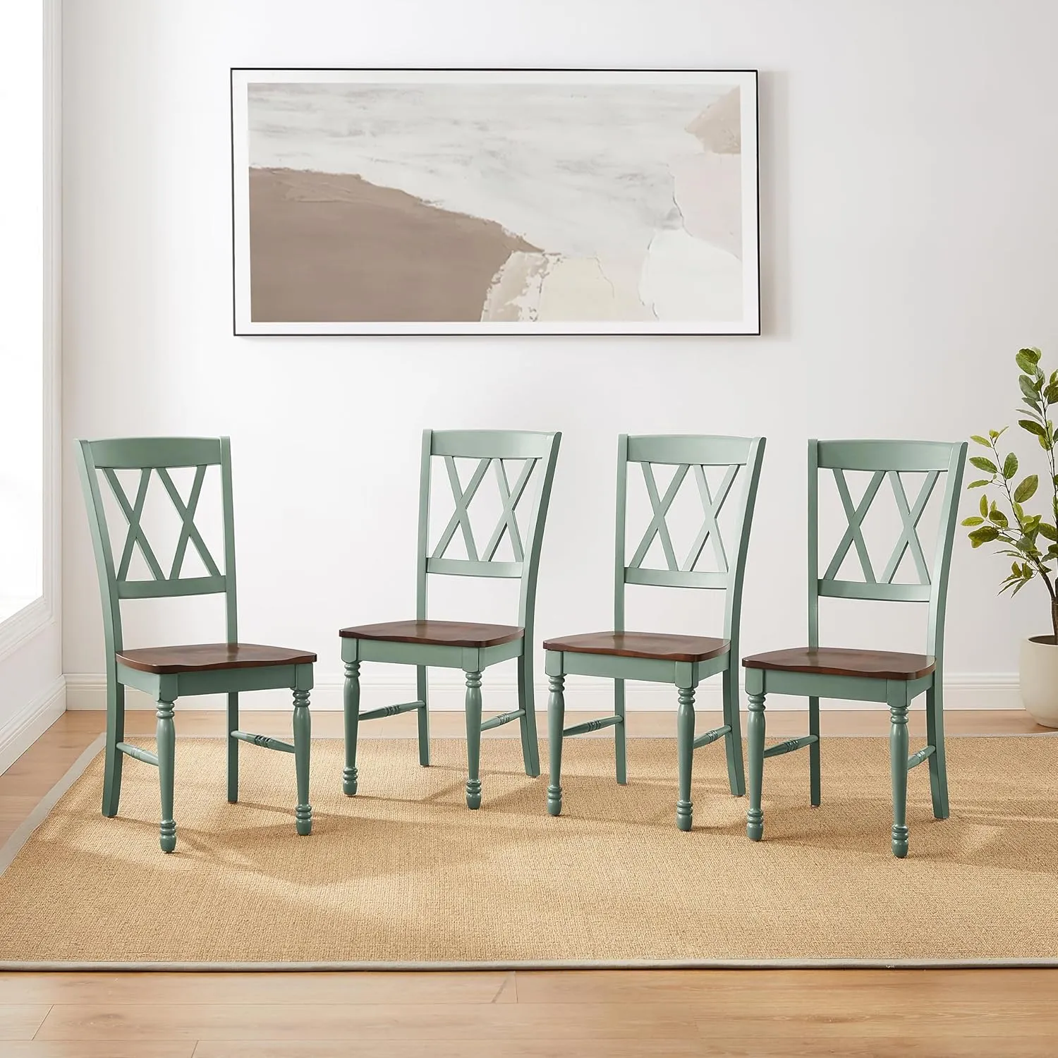 Crosley Furniture Shelby Traditional Wood X-Back Dining Room Chairs Set of 4, Kitchen Chair, Distressed Teal