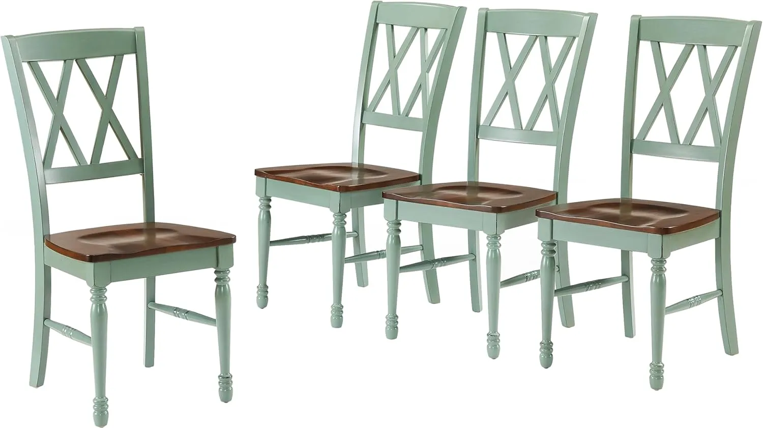 Crosley Furniture Shelby Traditional Wood X-Back Dining Room Chairs Set of 4, Kitchen Chair, Distressed Teal