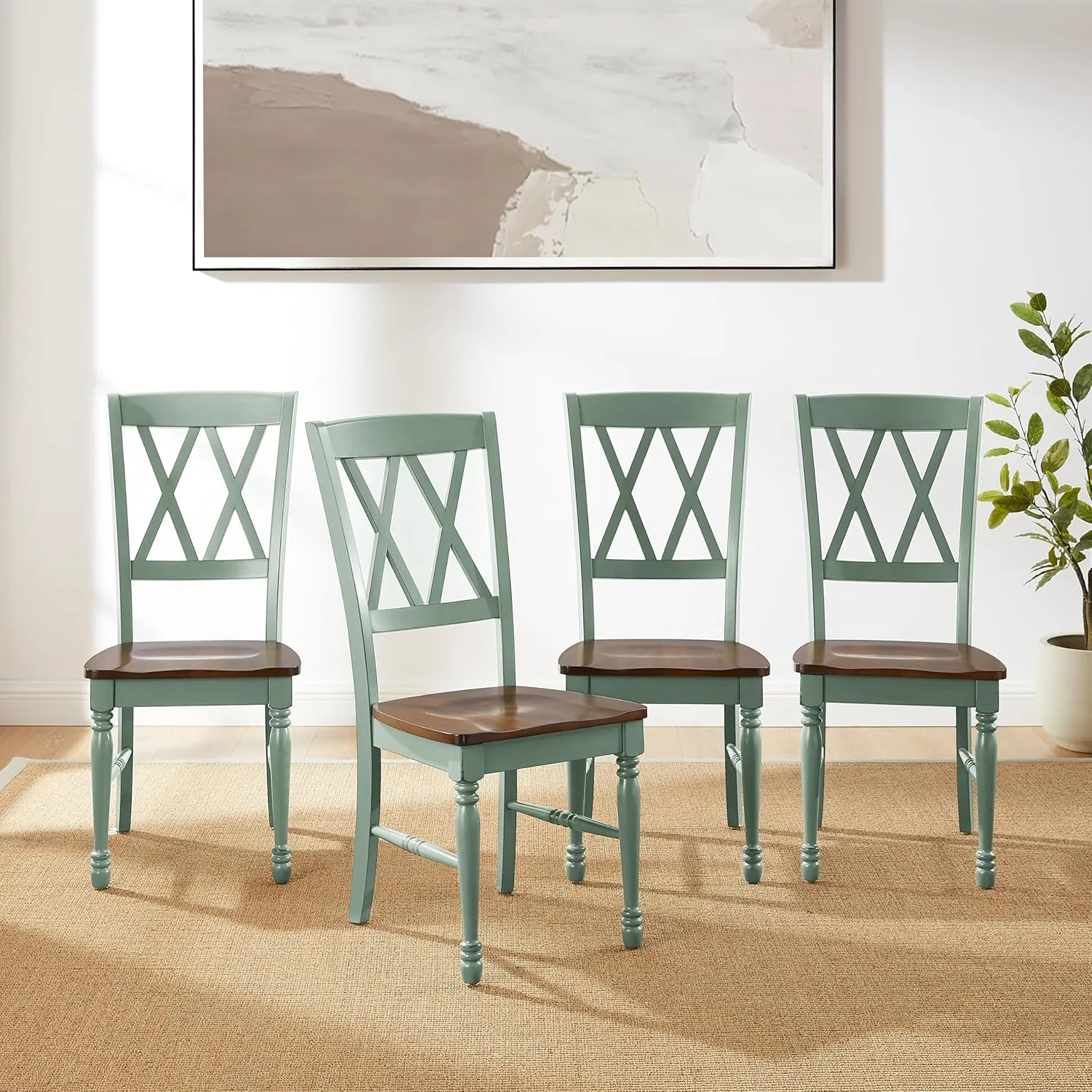 Crosley Furniture Shelby Traditional Wood X-Back Dining Room Chairs Set of 4, Kitchen Chair, Distressed Teal