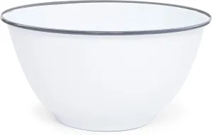 Crow Canyon Home Enamelware Salad Bowl, 5 quart, Vintage White/Grey Rim