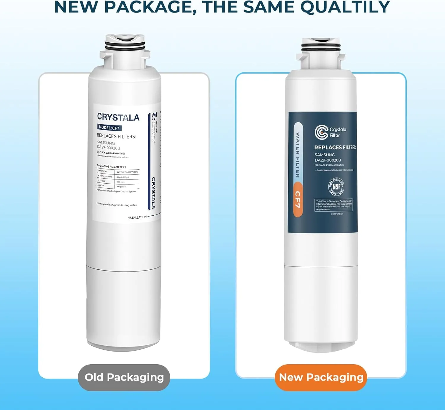 Crystala Filters Compatible with Samsung DA29-00020B Refrigerator Water Filter, DA29-00020A/B, DA29-00020B-1, HAF-CIN/EXP, 46-9101, RF4267HARS, RF25HMEDBSR, RF28HMEDBSR, RS25J500DSR, 3 Pack