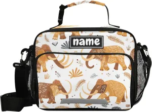 Custom Cute Mammoths Lunch Bag Personalized Name Lunch Tote Bag Meal Prep Bag Food Container Insulated Lunch Box for Boys Girls Kids