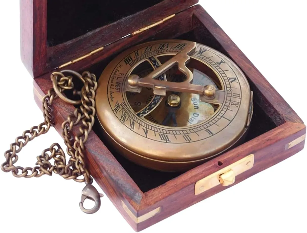 Custom Engraved Antique Nautical Compass – Handmade with Wooden Pouch, Perfect for Camping and Adventure