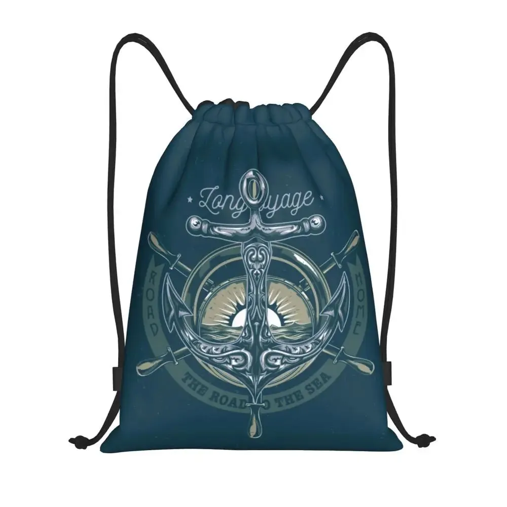 Custom Vintage Pirate's Map Drawstring Backpack Women Men Sport Gym Sackpack Foldable Nautical Compass Sailor Training Bag Sack