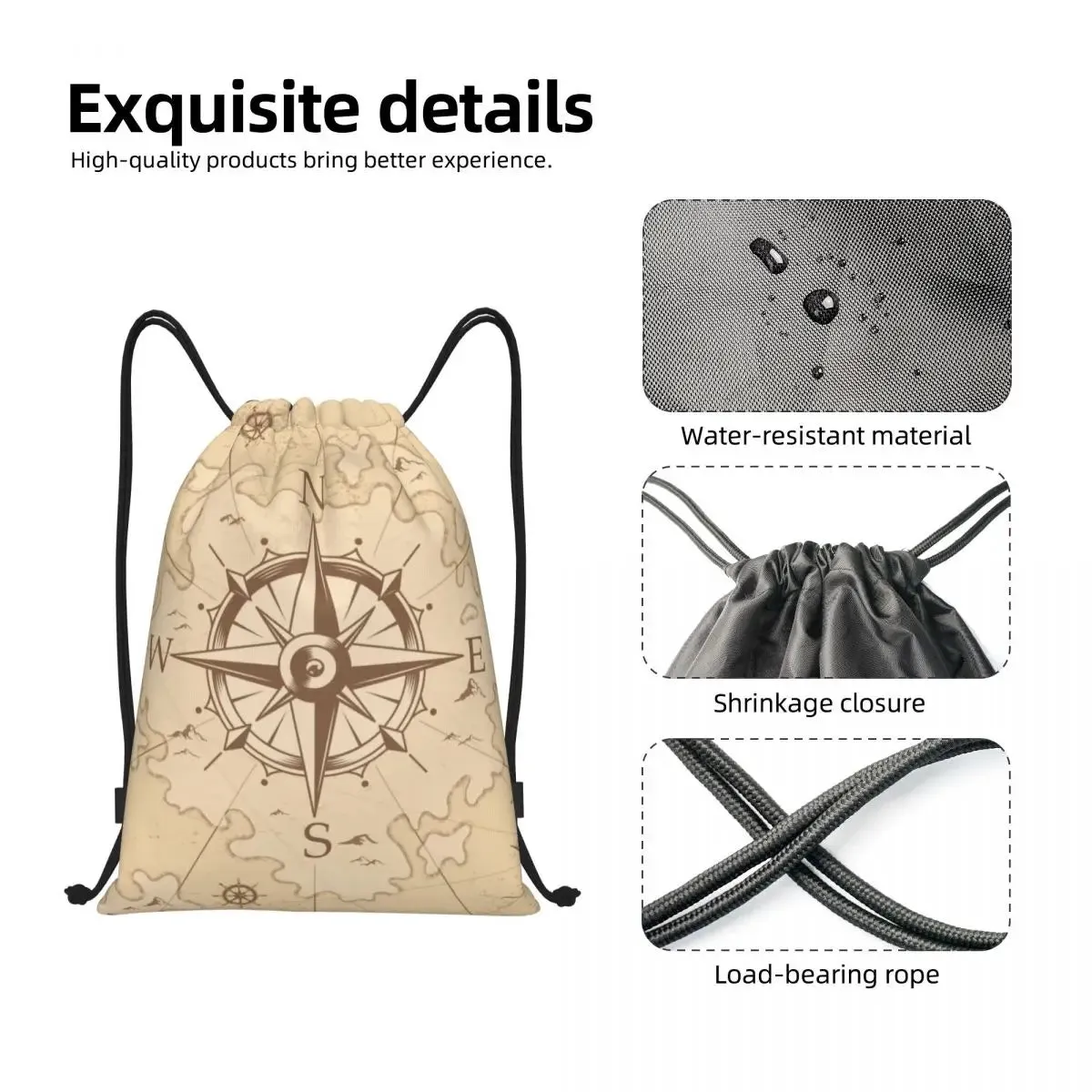 Custom Vintage Pirate's Map Drawstring Backpack Women Men Sport Gym Sackpack Foldable Nautical Compass Sailor Training Bag Sack