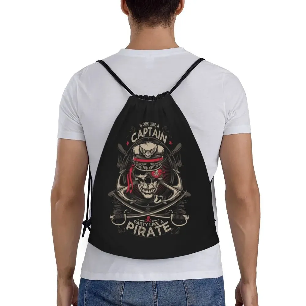 Custom Vintage Pirate's Map Drawstring Backpack Women Men Sport Gym Sackpack Foldable Nautical Compass Sailor Training Bag Sack