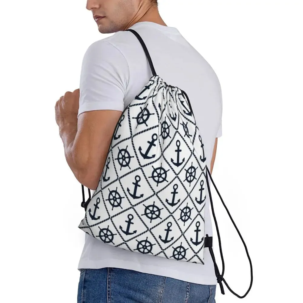 Custom Vintage Pirate's Map Drawstring Backpack Women Men Sport Gym Sackpack Foldable Nautical Compass Sailor Training Bag Sack